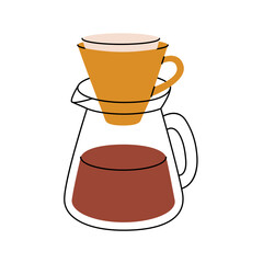 Wall Mural - Coffee maker with paper filter. Hand drawn elements for cafe menu, coffee shop. Vector illustration.