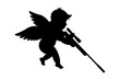 Cupid with a gun. Cherub silhouette. Valentine's day. Love symbol. Vector illustration.