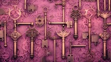  Background With Antique Old Keys In Pink Color
