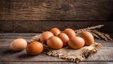 Fototapeta Mapy - Brown chicken eggs on wooden background. Fresh and natural food.