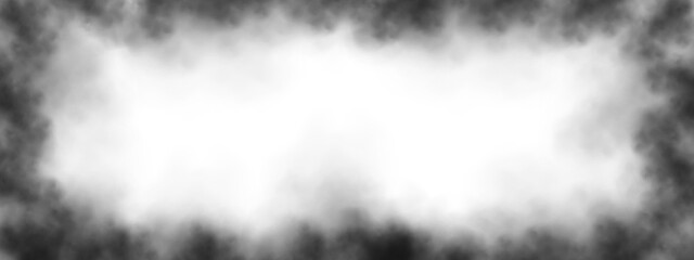 Wall Mural - dark smoke or fog effect design in horizontal frame border on transparent background. smoke texture 