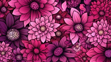 Sticker - Background with different flowers in Magenta color