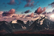 Magical landscape of mountains and sunset clouds