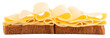 © mario - open sandwich two slices of wholemeal bread with several slices of mozzarella cheese folded on a transparent background in front