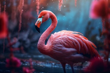 Wall Mural - Closeup of a pink flamingo