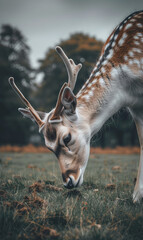 Wall Mural - close up of a deer grazing, elegant and taken from the side