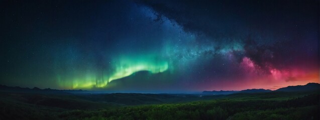 Wall Mural - Stunning fantasy night sky wallpaper with colorful galaxy and aurora.