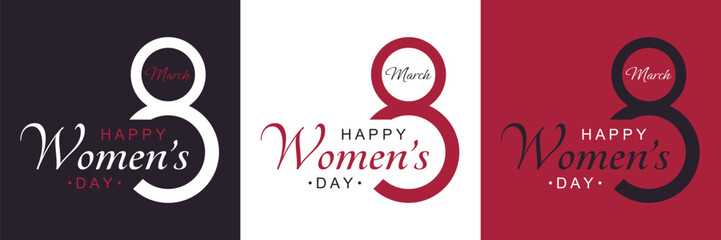 Sticker - Poster or banner with Women's day. 8 March. Background for 8 march. Happy Women's day header or voucher template.