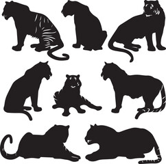 Wall Mural - Set of Tiger silhouettes on white background 