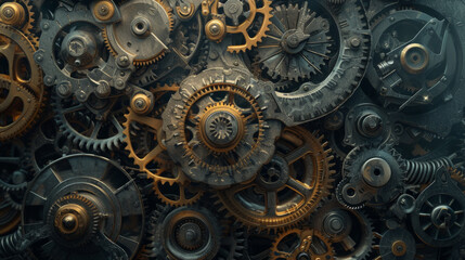 Wall Mural - Industrial gears and cogs creating a mechanical pattern