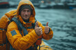 © Premium Stock  - Adventurous Kayaker Giving Thumbs Up in Snowy Weather, Ready for the Challenge