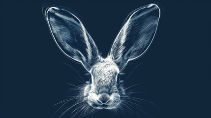 happy easter greeting card with white design bunny ears on navy blue dark background