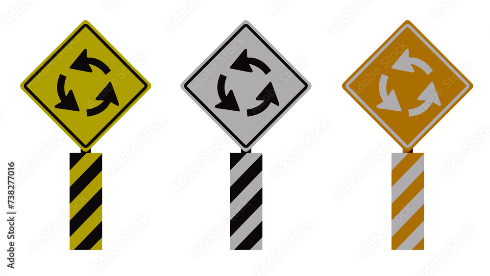 3d representation traffic sign Intersection in circle in different colors