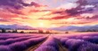 A Watercolor Masterpiece of Lavender Fields at Sunset