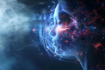 android head on abstract cybernetic data background