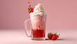 Fresh strawberry milkshake, a sweet and refreshing summer gourmet drink generated by AI