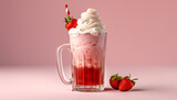 Fototapeta Miasto - Fresh strawberry milkshake, a sweet and refreshing summer gourmet drink generated by AI