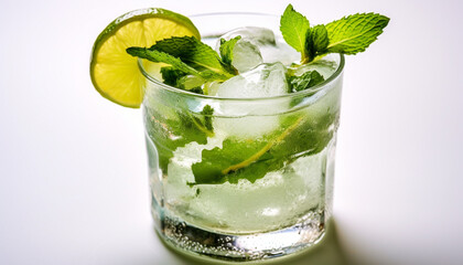 Canvas Print - Refreshing summer mojito cocktail with citrus fruit and mint leaf generated by AI