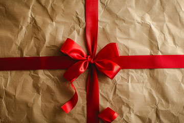 Sticker - parcel with a red ribbon and a bow and a professional overlay on the gift