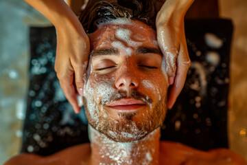 Wall Mural - man and a woman getting a body scrub, with a therapist exfoliating their skin