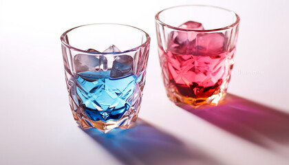 Canvas Print - Refreshing cocktail glass with ice, whiskey, and colorful fruity bubbles generated by AI