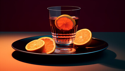 Wall Mural - Fresh citrus fruit slice in a glass of refreshing lemonade generated by AI