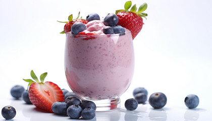 Poster - Fresh blueberry yogurt, a healthy and delicious summer dessert generated by AI