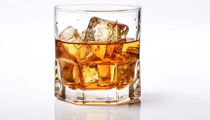 Wall Mural - Whiskey, drink, alcohol, ice, liquid, close up, drinking glass, single object, drop, brandy generated by AI