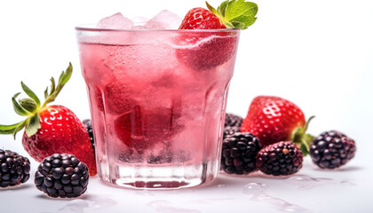 Poster - Freshness in a glass strawberry, raspberry, blackberry, blueberry, mint, citrus generated by AI