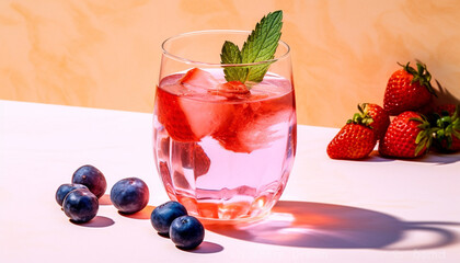 Wall Mural - Freshness of summer in a glass, healthy berry cocktail generated by AI
