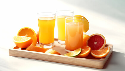 Wall Mural - Fresh orange slice in glass, a refreshing summer drink generated by AI
