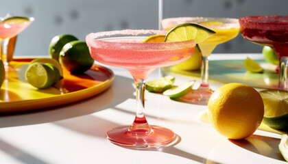 Wall Mural - Refreshing summer cocktail with citrus fruits and colorful garnish generated by AI