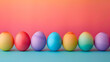 A breathtaking arrangement of Easter eggs in all the colors of the rainbow, set against a backdrop of pure simplicity