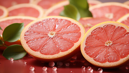 Wall Mural - Fresh citrus fruit slice, juicy and vibrant, a healthy snack generated by AI