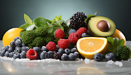 Wall Mural - Fresh, healthy berry salad blueberry, raspberry, strawberry, blackberry, avocado generated by AI