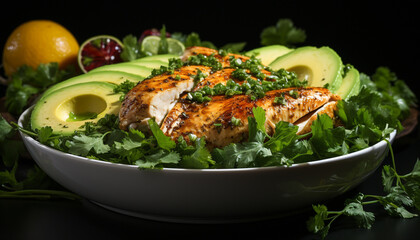 Wall Mural - Fresh grilled chicken fillet with healthy vegetable salad generated by AI