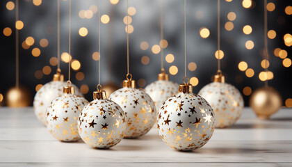 Wall Mural - Shiny gold ornament glows, illuminating vibrant Christmas celebration indoors generated by AI