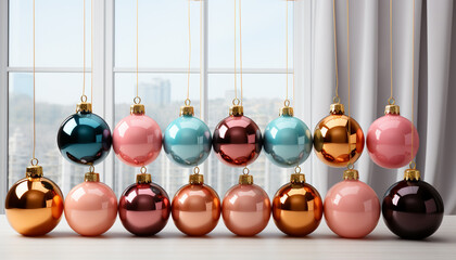 Sticker - Winter celebration Christmas ornament, shiny gift, gold ball decoration generated by AI