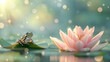 A frog on waterlily leaf in pond