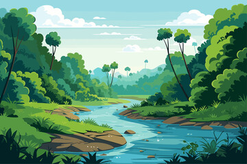 Wall Mural - pristine natural landscape with winding river and rolling mountains