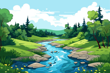 Wall Mural - pristine natural landscape with winding river and rolling mountains