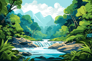 Wall Mural - pristine natural landscape with winding river and rolling mountains