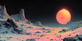 Fototapeta Kosmos - Surrealism illustrations of Morning over the deserted abandoned planet.