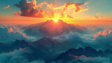 Fototapeta  - Sunset over mountains