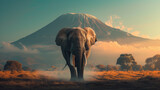 Fototapeta  - Elephant in front of the mountain