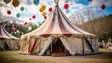 Fototapeta  - A circus tent with balloons around it. Generated with AI