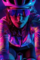 Sticker - Women cycling race advertising campaign, neon glowing