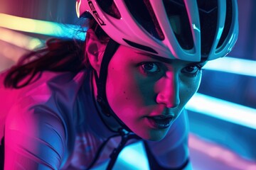 Sticker - Women cycling race advertising campaign, neon glowing