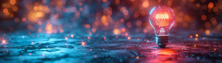 Wall Mural - a glowing light bulb stands out in a neon-infused space, symbolizing innovation