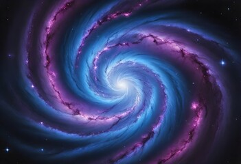 a detailed cosmic scene featuring a vibrant spiral galaxy with pronounced swirling arms, dust lanes,